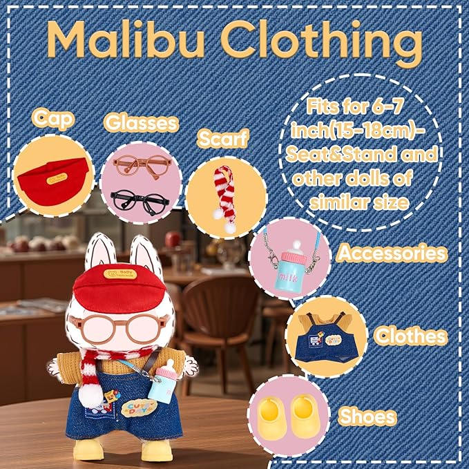 Doll Clothes and Accessories for Labubu Clothes 4 Pairs of Shoes 2 Pairs of Glasses 1 Hanger 1 Dust Bag 4 Decorative Pendants and 2 Hats for 17cm Labubu Outfits (No Doll)