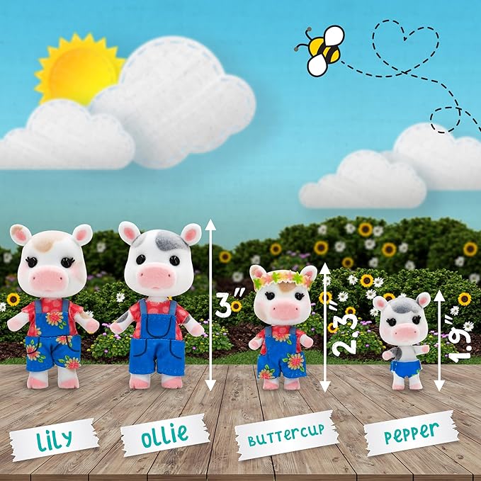 Honey Bee Acres The Cloverberrys Cow Family, 4 Miniature Doll Figures, Small