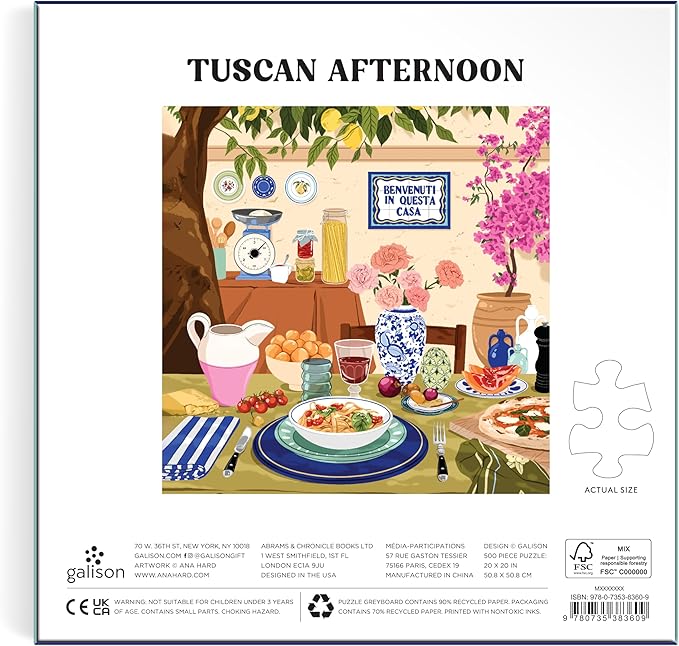 Galison Tuscan Afternoon – 500 Piece Jigsaw Puzzle Featuring Beautiful Artwork of A Tuscan Al Fresco Lunch