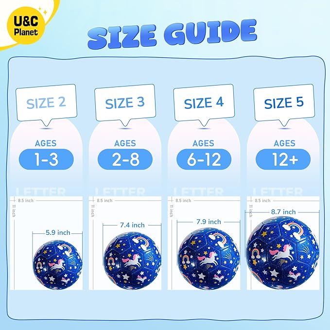U&C Planet Soccer Ball Size 2 Size 3 Size 4 for Toddler Kids with Pump Deflated, Cartoon Unicorn Dinosaur Soccer Ball Toy for Girls Boys 1-3 2-8 6-12