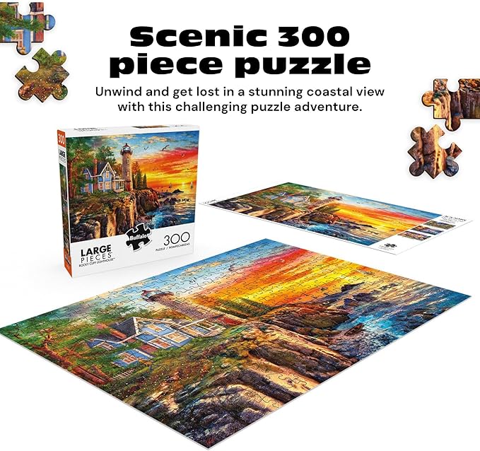 Buffalo Games - Rocky Cliff Lighthouse - Dominic Davison - 300 Piece Jigsaw Puzzle for Adults, Large Oversized Pieces, Scenic Coastal Puzzle, Challenging and Relaxing, Finished Size 21.25 x 15.00