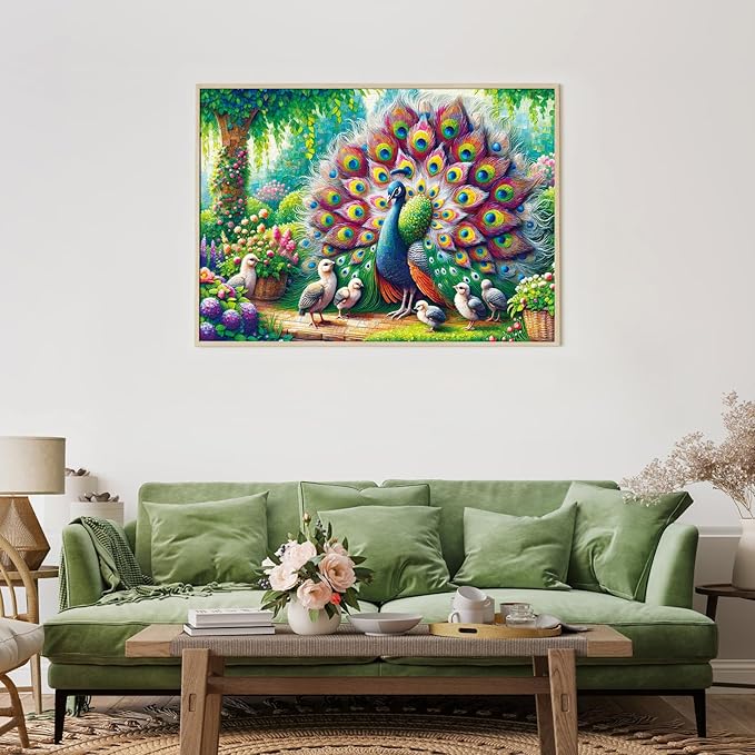 Peacock Family Jigsaw Puzzle, Bird Jigsaw Puzzles, Impossible Hard Difficult Challenging Puzzles for Adults 1000 Pieces, Home Decoration Puzzle, Interlock Perfectly No Dust