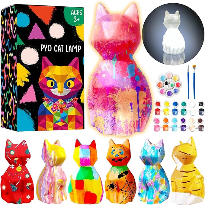 Goody King Paint Your Own Cat Lamp Kit, Easter Basket Stuffers, DIY Cat Crafts Night Light, Painting Kit Arts & Crafts for Kids, Birthday Easter Party Gift for Teens Girls Boys Age 3 4 5 6 7 8+