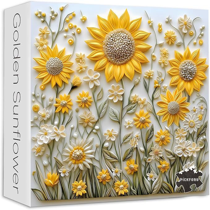 Sunflower Puzzles for Adults 1000 Pieces, PICKFORU Spring Flower Garden Puzzle Nature, Difficult Hard Golden Sunflower Art Theme, Challenging for Adults