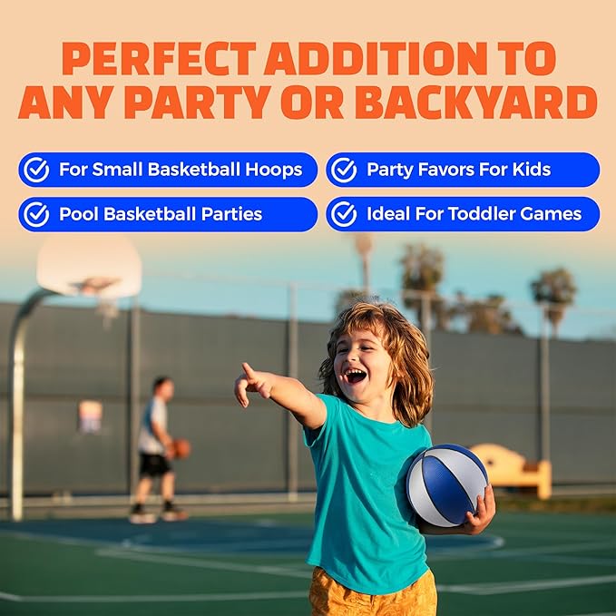 Rubber Mini Basketballs 7 Inch, Size 3 (Pack of 4) - Pool Basketball for Kids in Assorted Colors Indoor & Outdoor, Boys & Girls, for Small Hoops, Game Prizes, Arcade Games, w/Pump