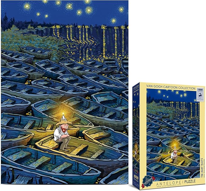 Antelope - 1000 Piece Puzzle for Adults, Van Gogh Jigsaw Puzzles 1000 Pieces by Artist Alireza Karimi Moghaddam, 29.5" x 20.5", Van Gogh Jigsaw Puzzle, (The Night Boats)