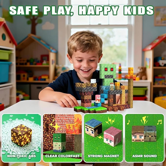 Magnetic Blocks Toys for Kids, 100 PCS Building Blocks Cubes, Stacking Magnetic Tiles Toys for Kids Toddlers Boys Girls Ages 3 4 5 6 7 8-12 Birthday Gifts Party Supplies (Underworld)