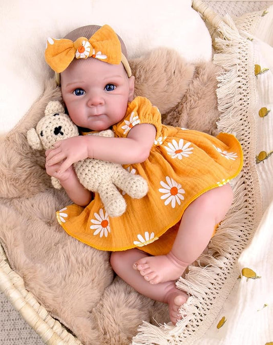 Aori Reborn Baby Doll Realistic Girl 20 inches - Soft Cloth Body and Vinyl Limbs, Lifelike Newborn Baby Dolls for Kids Imaginative Play, Emotional Comfort for The Elderly