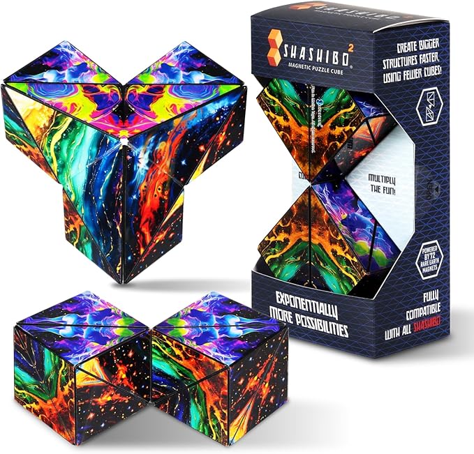 Shashibo Squared Shape Shifting Box - STEM Fidget Toy with Ultra Strong Magnets - Sensory Puzzle Cube Transforms Into 100+ Shapes, Easter Basket Stuffers Gift for Kids, Teens, and Adults (Infinity)
