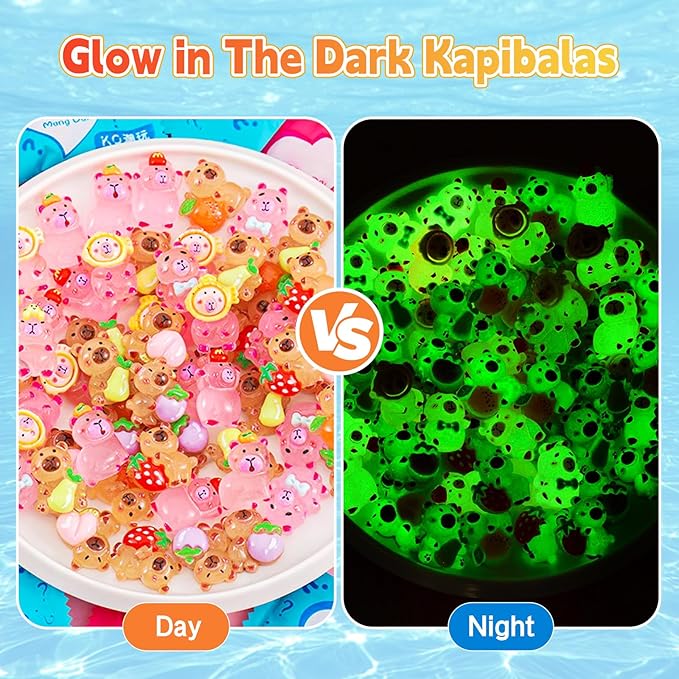 50 Pcs Random Mini Capybara with Glow in the Dark Feature, Individually Packaged Blind Bags – Cute Collectible Resin Toys for Kids, Fairy Gardens, Desk Decor, Party Favors, and Creative DIY Projects