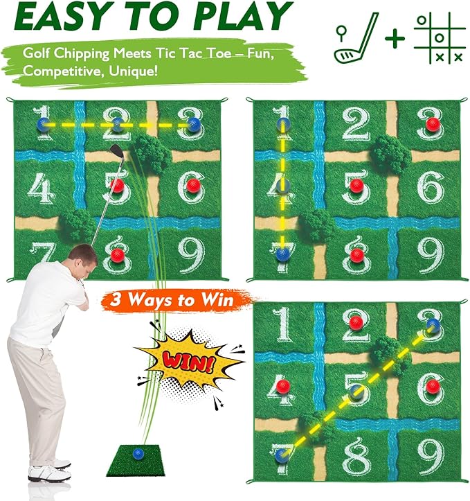 Lerine Golf Chipping Game Tic Tac Toe, Sticky Golf Game with 2 Adjustable Clubs, 32 Balls, Golf Games for Kids and Adults, Backyard Family Sport Game for Indoor & Outdoor