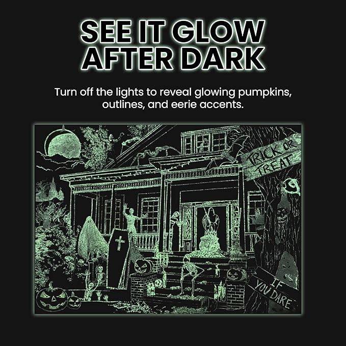 MasterPieces Halloween Glow in The Dark Jigsaw Puzzle – 1000 Piece Haunted House Trick-or-Treat Puzzle for Adults Teens & Families Spooky Holiday Game Large Puzzle Decor 19.25” x 26.75”