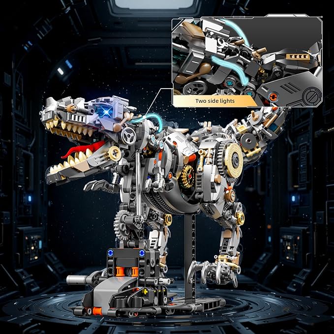 Mechanical Tyrannosaurus Building Blocks Set with LED Light & Display Stand, 1268 PCS T-Rex Dinosaur Model Kit, Home Decor & Collectible Gift for Adults, Teens.