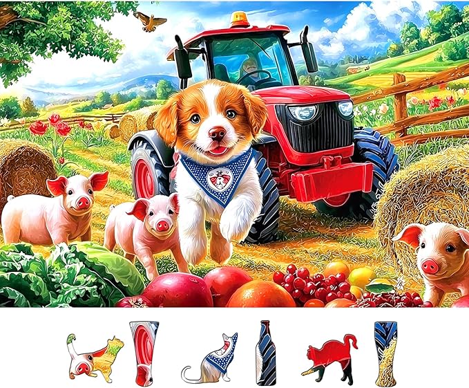 Farm Animals 500 Piece Puzzle for Adults Countryside Scenery with Cute Piglets,Red Tractor Fun Jigsaw Puzzles with Letters on Back for Seniors Challenging Adult Puzzle for Home Decor & Gift