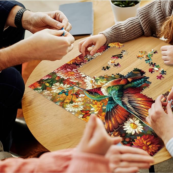 Hummingbird Colorful Flower Puzzle 1000 Pieces for Adults, Bird Sunflower Butterfly Nature Jigsaw Puzzle, Plants Spring Vintage Art Puzzles
