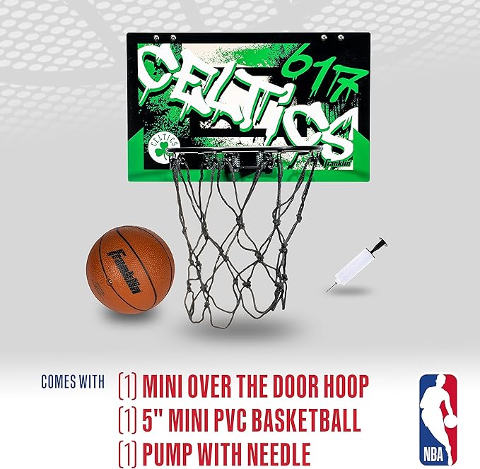 Franklin Sports NBA Team Over the Door Basketball Hoops - Kids Indoor Mini Basketball Hoop + Ball Set - NBA Fan Mini Hoops