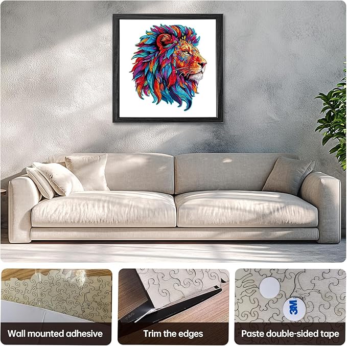 Wooden Puzzle for Adults,Lion Jigsaw Puzzles 300 Piece,Thanksgiving Birthday Gifts Family Game,Unique Shape Puzzle Challenge 14.9 x 14.9 Inch