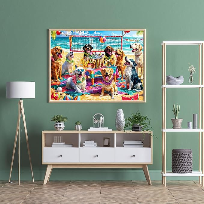 Puzzles for Adults 1000 Pieces, Dog Jigsaw Puzzles 1000 Pieces - Doggo Beach Bash, Party Decor Impossible Puzzle, Finished Size 27.56 * 19.69", with 1:1 Poster, Letter on The Back