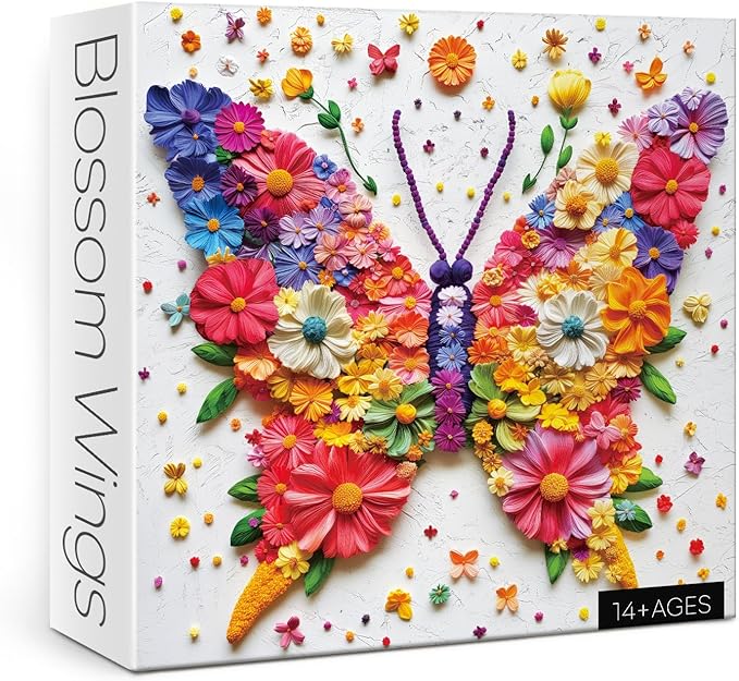 Colorful Butterfly Wings Puzzles for Adults 1000 Pieces, Aesthetic Pretty Flower Plant Jigsaw Puzzle, Art Challenging Floral Wildflower Pages Embroidery Puzzle