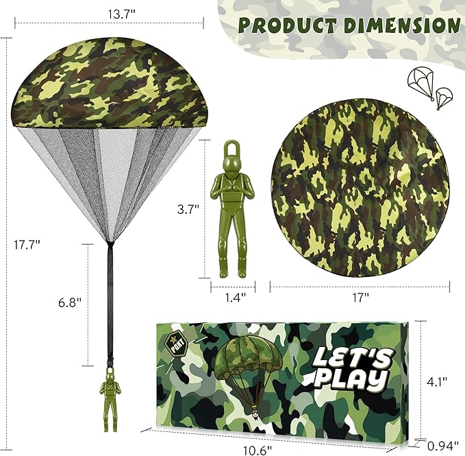 Parachute Toy for Kids, Army Outdoor Toys Flying Parachute Men, Inside & Outside Toys for or 3 4 5 6 7 8 9 10 11 12 Year Old, Easter Basket Stuffers for Kids Idea 2026 Unique Boys Party Favors