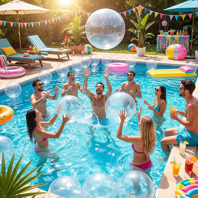 Zhanmai 6 Pieces Inflatable Clear Beach Ball 16 Inch Clear Pool Floating Ball Balloons for Under The Sea Party Decoration DIY Bubble Summer Beach Swimming Pool Hawaii Luau Party Favor