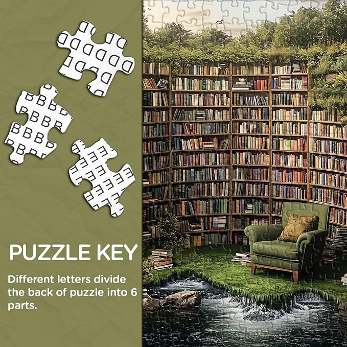 PICKFORU Natural Library Puzzles for Adults 1000 Pieces, Vintage Forest Bookshelf Jigsaw Puzzles, Challenging Landscape Puzzle for Book Lover
