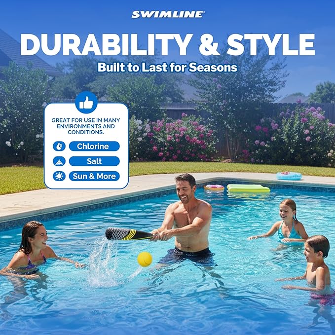 SWIMLINE Neoprene Pool & Beach Accessory for Active Group Play, Backyard Games, and Water Sports – Waterproof Soft Baseball & Bat Set, Black & Yellow