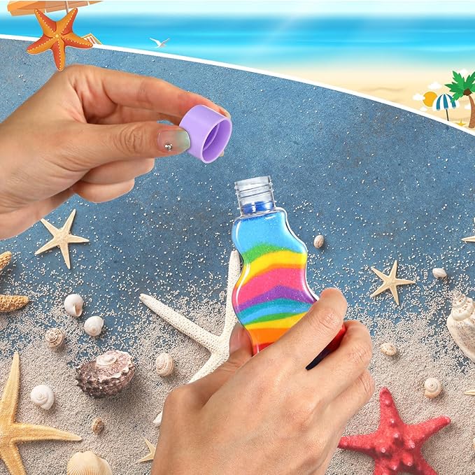 Nuenen 50 Pcs Sand Art Bottles Bulk with Funnels Plastic Wave Shaped Sand Art Containers for DIY Craft Party Supplies(Colorful Lid)