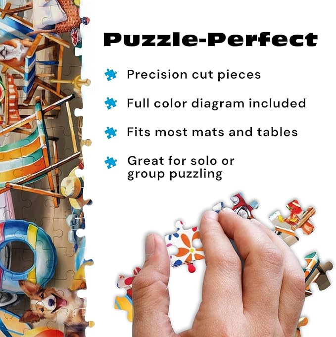 Buffalo Games – Dog Days of Summer by Tom Wood 750 Piece Jigsaw Puzzle for Adults – Precision-Cut Pieces, Beautiful Artwork, and Hours of Relaxing Fun - Relaxing Beach Day with The Family Pet