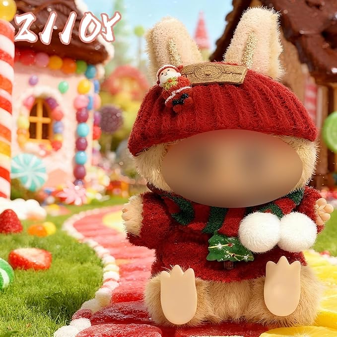 Doll Outfit 17cm (6.69in) or 15cm (5.91in) Dolls(NO Doll) for Labubu Clothes Outfit with Accessories Suit Christmas Cute Rabbit Stylish Dress Up Set for Labubu