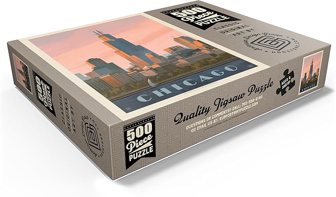 MyPuzzle Chicago Skyline: Lake Michigan, Vintage Poster - Premium 500 Piece Jigsaw Puzzle for Adults