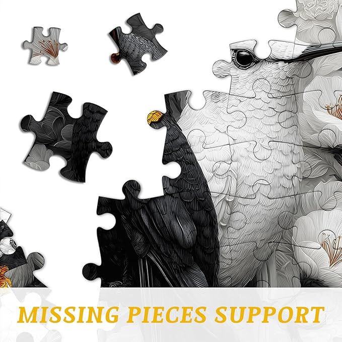PICKFORU Yinyang Hummingbirds Jigsaw Puzzles 1000 Pieces for Adults, Black White Hummingbird Adult Puzzles, Nature Balance Animal Flowers Puzzle
