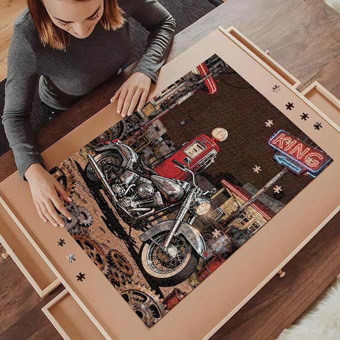Puzzle for Adults 1000 Pieces, Vintage Motorcycle Retro Gas Station Jigsaw Puzzle Puzzle, Challening Impossible Difficult Hard Fun 1000 Pieces Jigsaw Puzzles for Adults