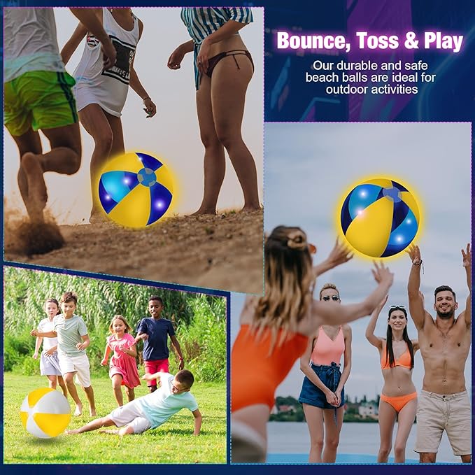 12 Pcs Light up Beach Balls 16'' Jumbo Pool LED Balls Glow in the Dark Neon Giant Inflatable for Summer Hawaiian Tropical Theme Beach Party Decor Water Accessory (Yellow)