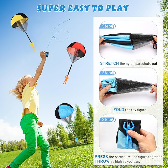 Parachute Toy for Kids, Outdoor Toys Flying Parachute Men, Inside & Outside Toys for or 3 4 5 6 7 8 9 10 11 12 Year Old, Easter Basket Stuffers for Kids Grandkids Ideal 2026 Unique Party Favors