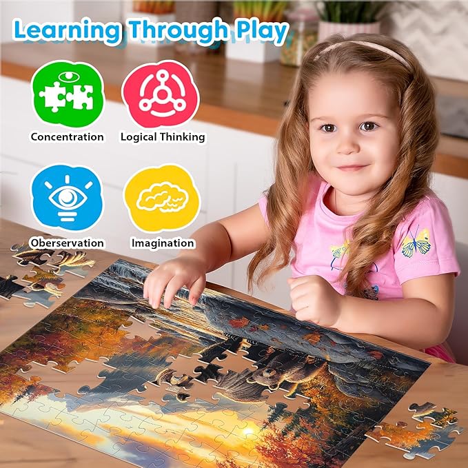 4-Pack 100 Piece Puzzles Dogs Cats Bears Elephants Puzzle for Kids Ages 4-8 8-10, 100 Piece Jigsaw Puzzle for Adults Seniors Children Learning Educational Puzzles Toys Birthday Gifts for Girls Boys