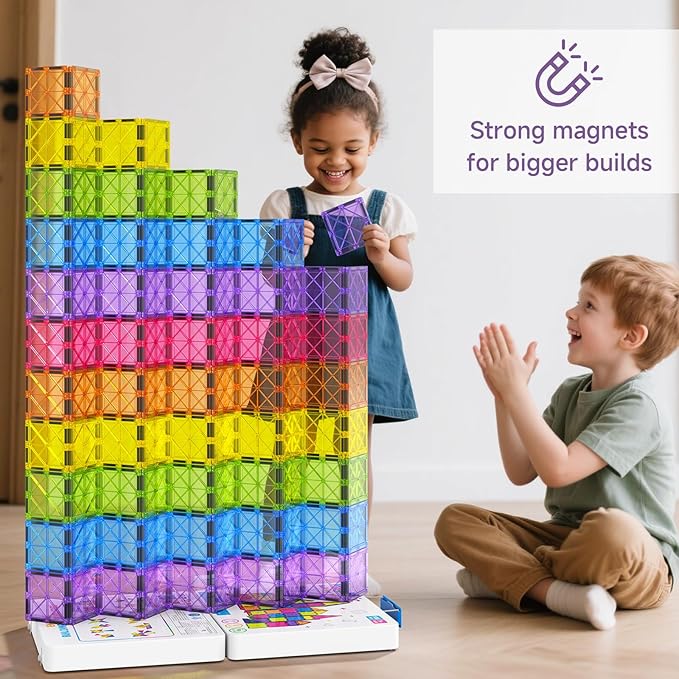 100Pcs Premium Magnetic Tiles Toys Set with Sturdy Iron Case, STEM Educational Building Blocks for Kids Ages 3-5 4-8, Montessori Sensory Toys, Creative Birthday Gifts for Toddler Boys & Girls