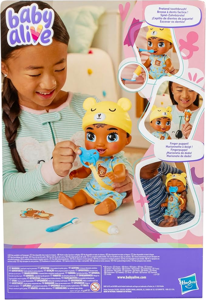 Baby Alive Lil Dreamer Snoozer Bear Sleepy Boy Baby Doll Set, Black Hair, Fun Sleepover Theme, Preschool Toys for Kids 3 Years & Up