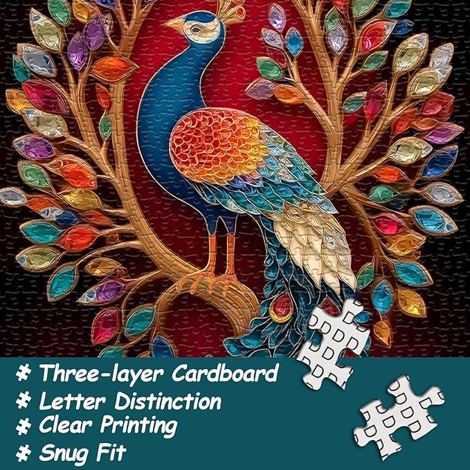 Peacock Puzzles for Adults 1000 Pieces, Tree of Life Puzzle, Colorful Gem Jewel Animal Jigsaw Puzzles, Impossible Difficult Hard Challenging Puzzles for Adults