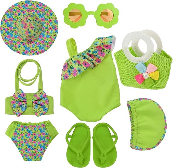 Kajaia 8 Pcs 18 inch Doll Clothes and Accessories Doll Swimsuit Dress Flip Flops Hat Outfit Swimsuit Accessories for 18 Inch