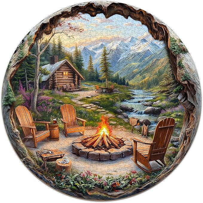 Landscape Puzzles for Adults 1000 Pieces, Outdoor Bonfire Cabin Village Jigsaw Puzzles 1000 Pieces for Adults, Fun Puzzles with Letters On Back, Beautiful Wall Decorations (26.5 * 26.5in)