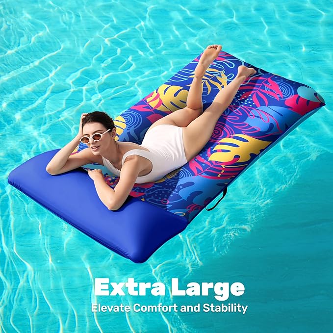 SLOOSH Inflatable Pool Floats Lounger - XL Fabric Covered Pool Mat Floaties for Adults, Ultra Comfort Water Floating Lounger with Headrest for Beach Lake Swimming Pool Float Raft 68"X34"