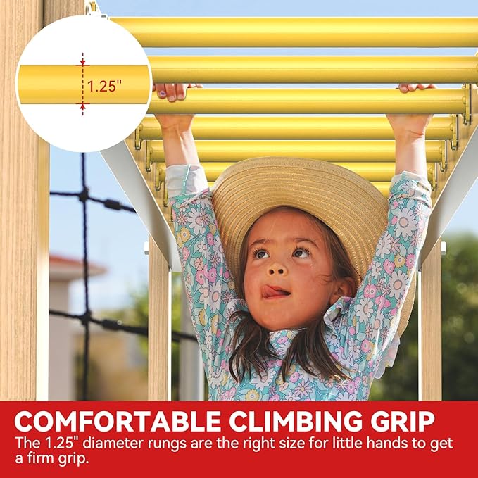 16.5 Inch Monkey Bars Kit Playground Ladder Rungs for Backyard Indoor Outdoor Kids Metal Monkey Bars Swing Set Playset Accessories (Yellow, 12 Pcs)