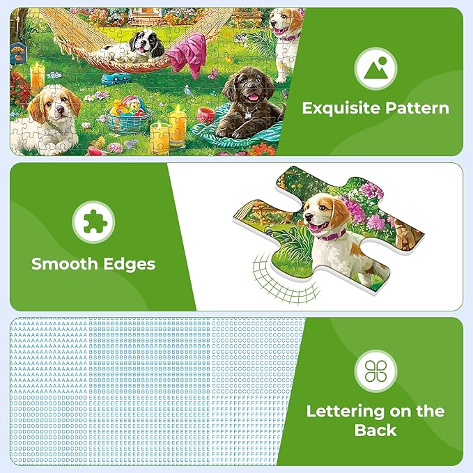 500 Piece Puzzles for Adults, Garden Dogs Jigsaw Puzzles for Adults Teens Seniors, Funny Dogs Charming Swing Puzzle with Letters on Back, Impossible Puzzle, Challenging Family Game Nights 20.5x15in