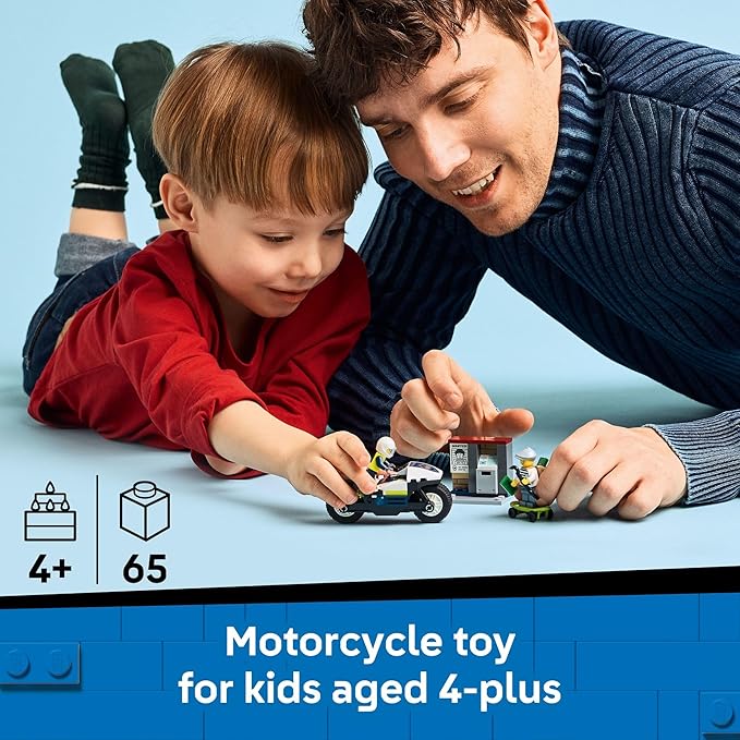 LEGO City Police Motorcycle Chase Building Toy for Kids - Pretend Play Building Blocks for Boys & Girls, Ages 4+ - Preschool Learning Toy W/Police & Crook Minifigures - Gift for Birthdays - 60455