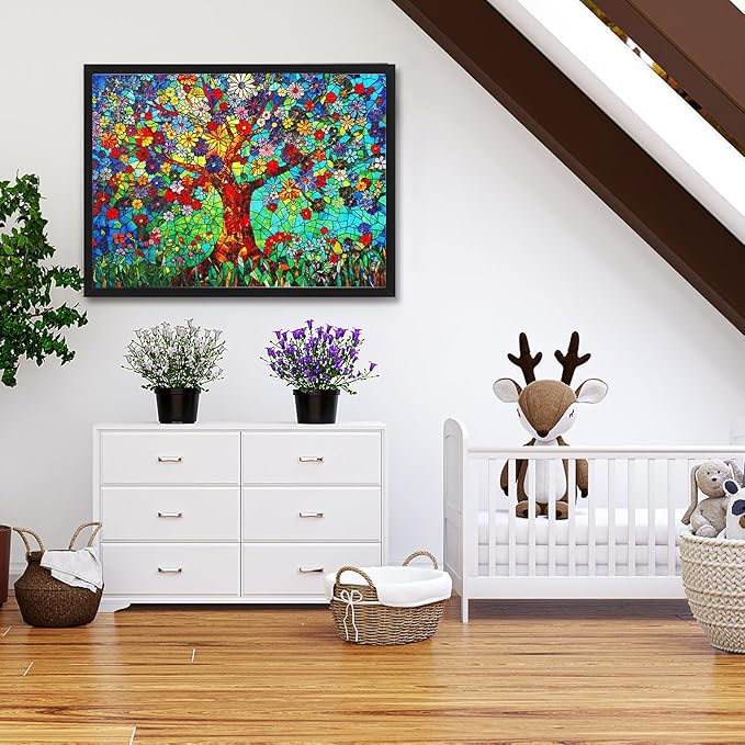 500 Piece Puzzles for Adults Stained Glass Tree of Life Flower Puzzle for Adults Colorful Mosaic Jigsaw Puzzles 500 Pieces with Letters on Back Hard Impossible Difficult Challenging Family Puzzle
