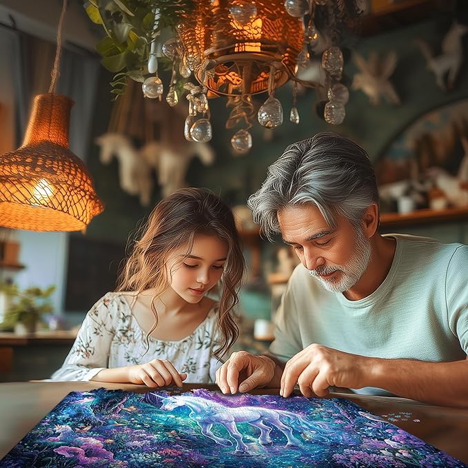 Puzzles for Adults 1000 Pieces, Glitter Unicorn 1000 Jigsaw Puzzle, Rainbow Forest Puzzle 1000 Pieces, Creative Games and Gifts Difficult Puzzle Home Decor Toy (27.5"x19.5"), 1:1 Poster