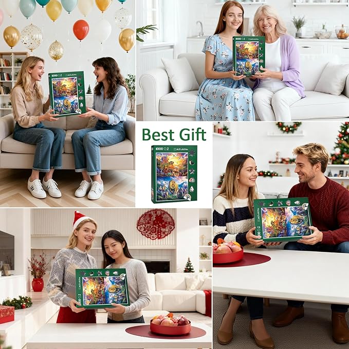 Jigsaw Puzzle 1000 Pieces Adult, 2 Pack, Unique Shape Nature Series Puzzle, Dinosaures and Mammoths Theme, Challenging Puzzles for Game Night, Highly Interactive Family Games for Adults