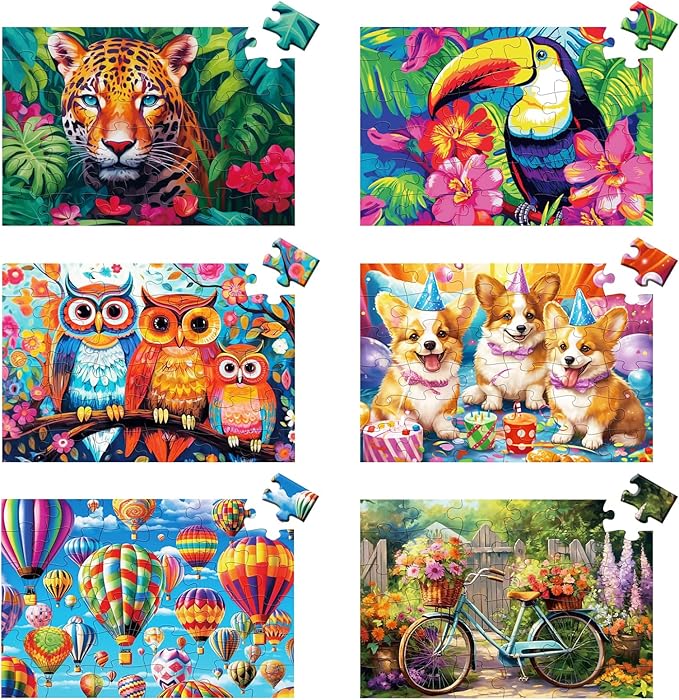 6 Packs 36 Pieces Large Puzzles for Seniors,Dementia Puzzles for Elderly Adults,Jigsaw Puzzles for Adults Seniors with Alzheimer's Dementia with 3 Storage Bags