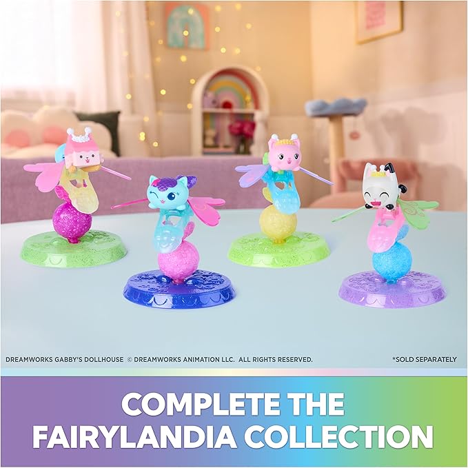 Gabby's Dollhouse Fairylandia, Baby Box & Mercat Flutter-riffic Fairy Rings 2-Pack with Display Stands, Kids Toys for Girls & Boys Ages 3 and Up